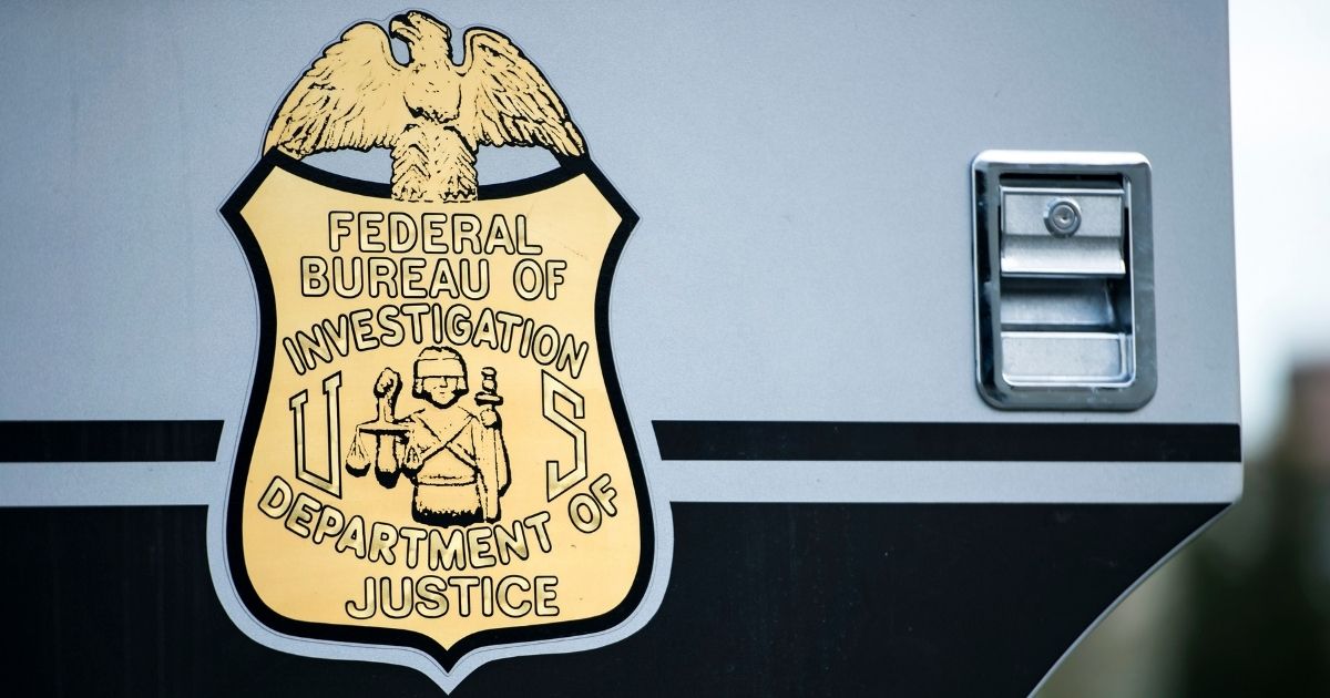 A seal on a door to a Federal Bureau of Investigation mobile command vehicle is seen during an FBI field training exercise at the Landmark Mall on May 2, 2014, in Alexandria, Virginia.