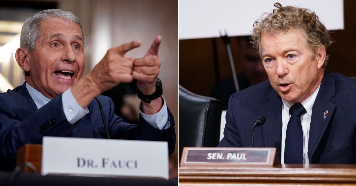 Dr. Anthony Fauci, left, responds to accusations by Kentucky Republican Sen. Rand Paul, right, during questioning before the Senate Health, Education, Labor and Pensions Committee on Capitol Hill in Washington on Tuesday