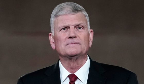 The Rev. Franklin Graham records his invocation to the Republican National Convention at the Mellon Auditorium in Washington on Aug. 27, 2020.