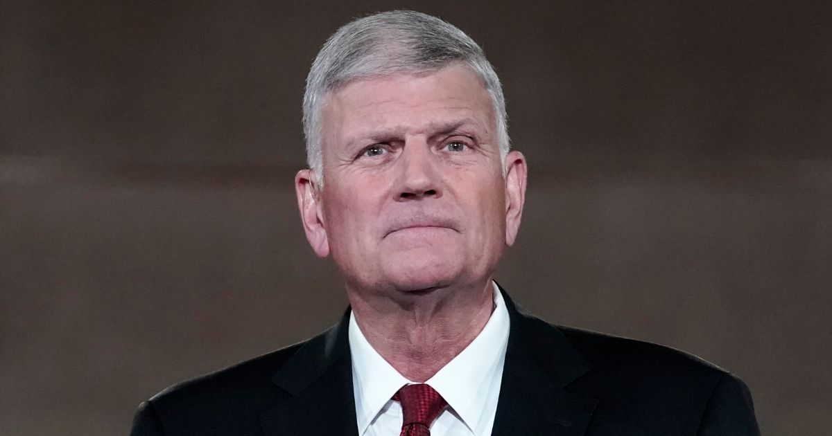 The Rev. Franklin Graham records his invocation to the Republican National Convention at the Mellon Auditorium in Washington on Aug. 27, 2020.