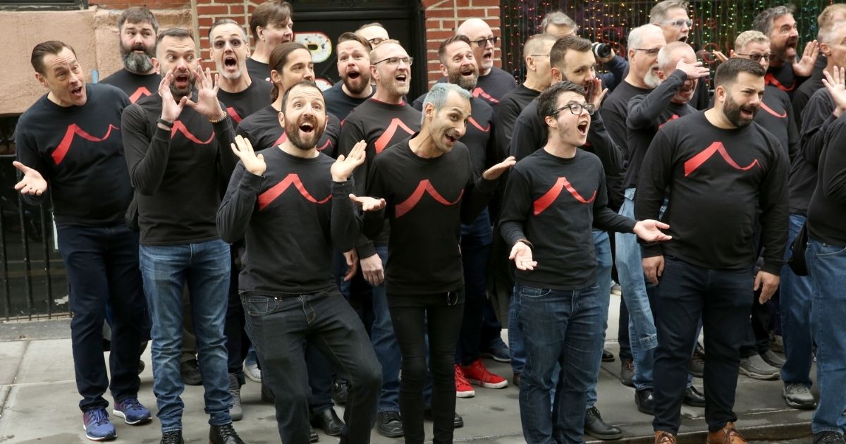 Members of the San Francisco Gay Men's Chorus perform at the Stonewall Inn in New York City's Greenwich Village neighborhood on April 30, 2019.