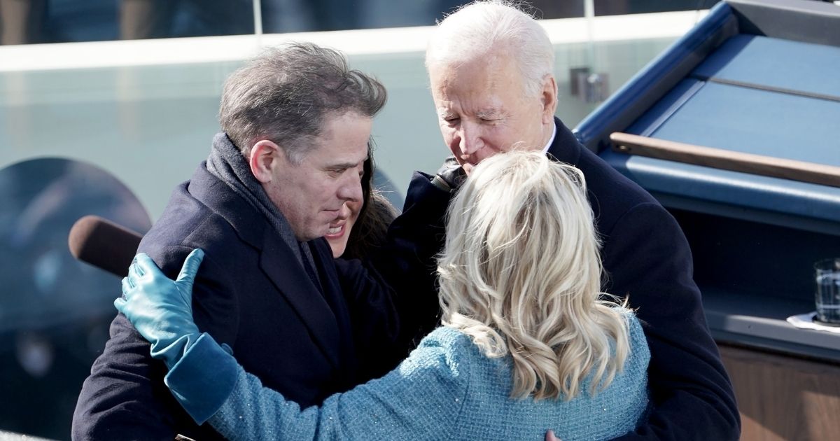 President Joe Biden hugs his wife Jill Biden, son Hunter Biden and daughter Ashley Biden after being sworn in on Jan. 20, 2021, at the U.S. Capitol in Washington, D.C.