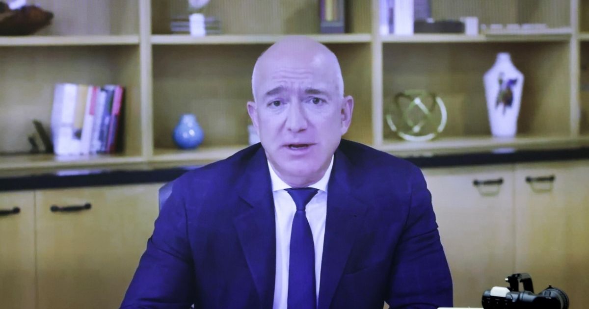 Amazon CEO Jeff Bezos testifies via video conference on July 29, 2020 on Capitol Hill in Washington D.C.