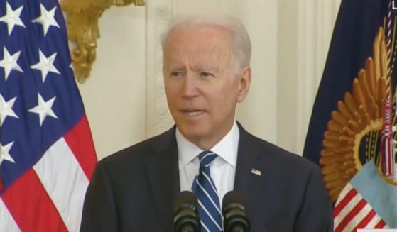 President Joe Biden stumbles through a speech to new American citizens at the White House on Friday.