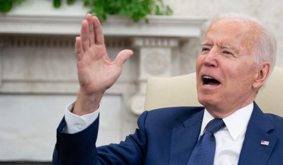 President Joe Biden speaks during a meeting in the Oval Office of the White House in Washington, D.C., on Monday.
