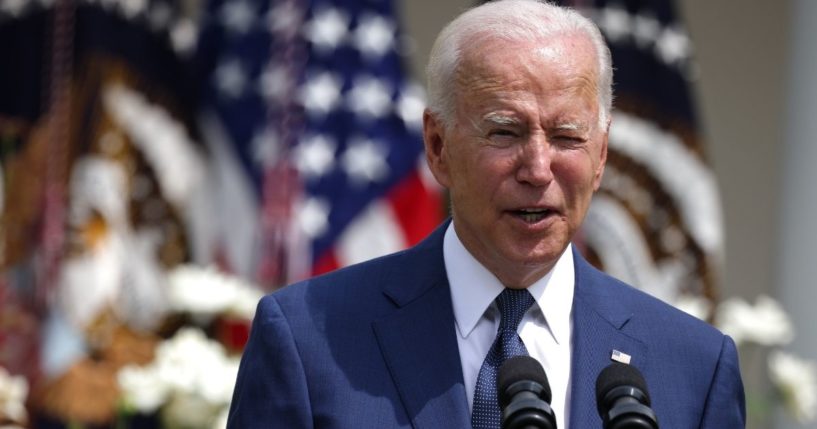 President Joe Biden delivers remarks during an event in the Rose Garden of the White House on Monday in Washington, D.C.