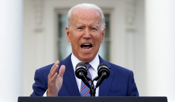 President Joe Biden speaks at the South Lawn of the White House in Washington on Sunday.