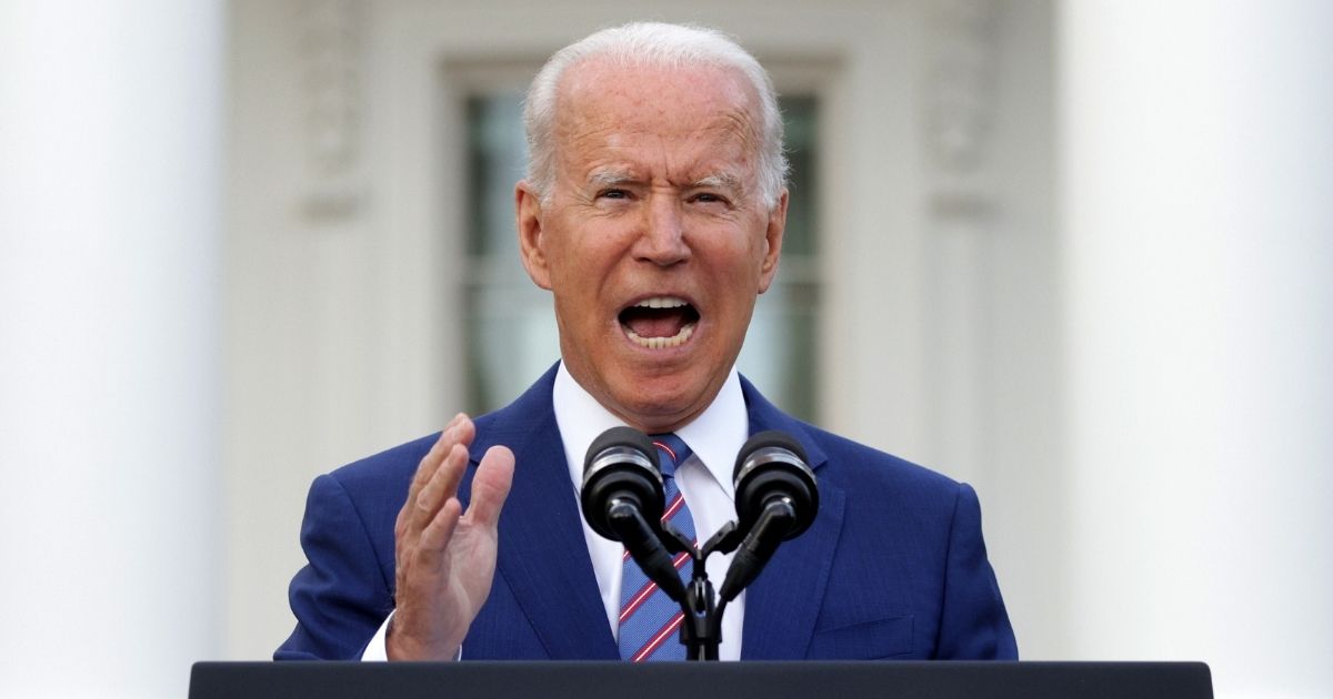 President Joe Biden speaks at the South Lawn of the White House in Washington on Sunday.