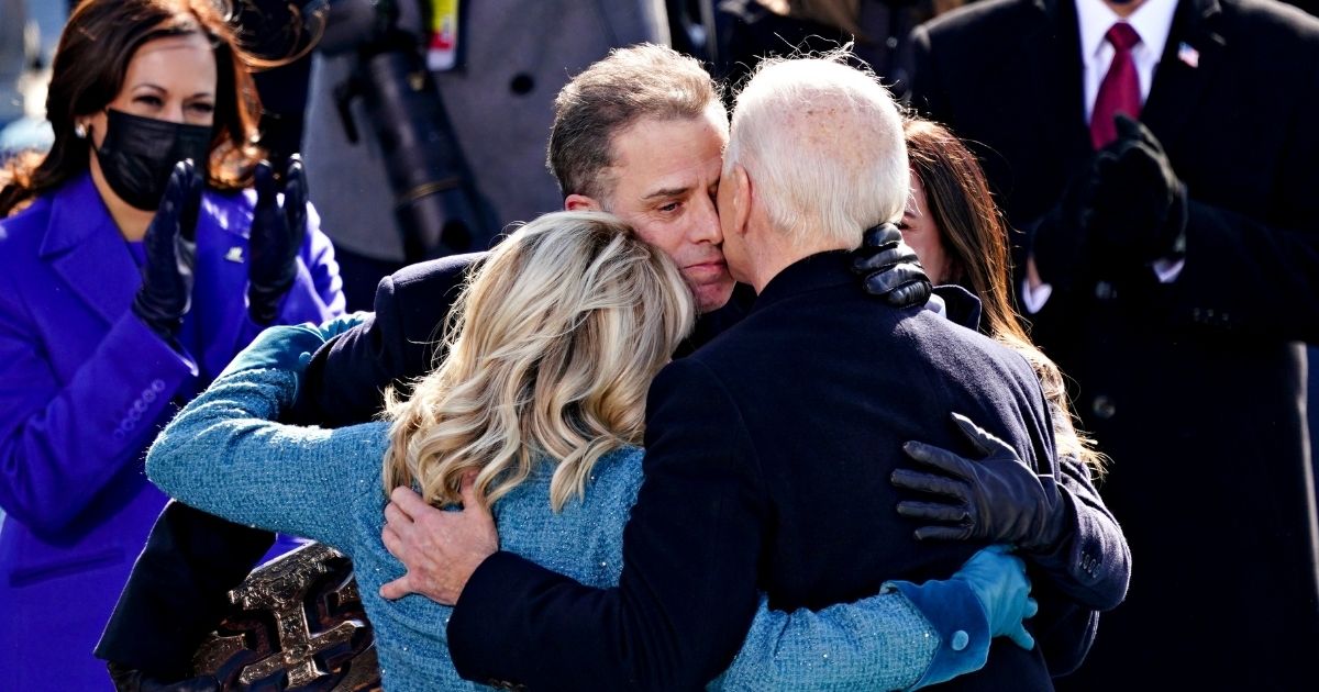 President Joe Biden, right, is embraced by his son Hunter Biden after being sworn in at the U.S. Capitol on Jan. 20, 2021, in Washington, D.C.