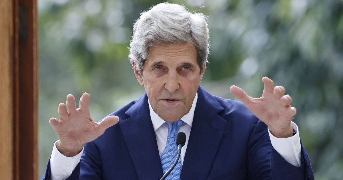 Special Envoy for Climate John Kerry gives a speech at the Royal Botanic Gardens in southwest London on July 20, 2021.