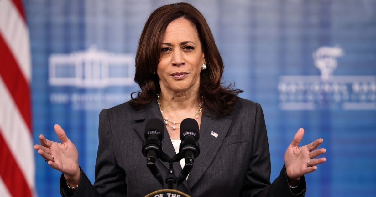 Vice President Kamala Harris gestures as she delivers remarks in the South Court Auditorium in the Eisenhower Executive Office Building on Tuesday in Washington, D.C.