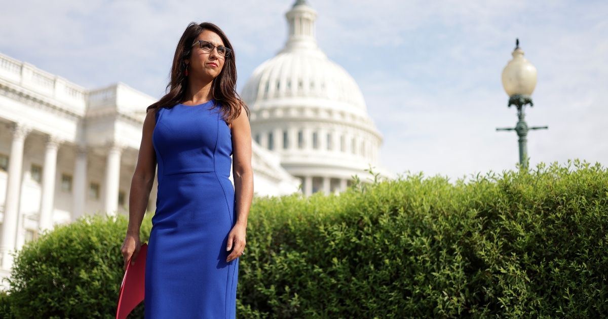 Rep. Lauren Boebert of Colorado waits for the beginning of a news conference in front of the U.S. Capitol on July 1, 2021, in Washington, D.C.