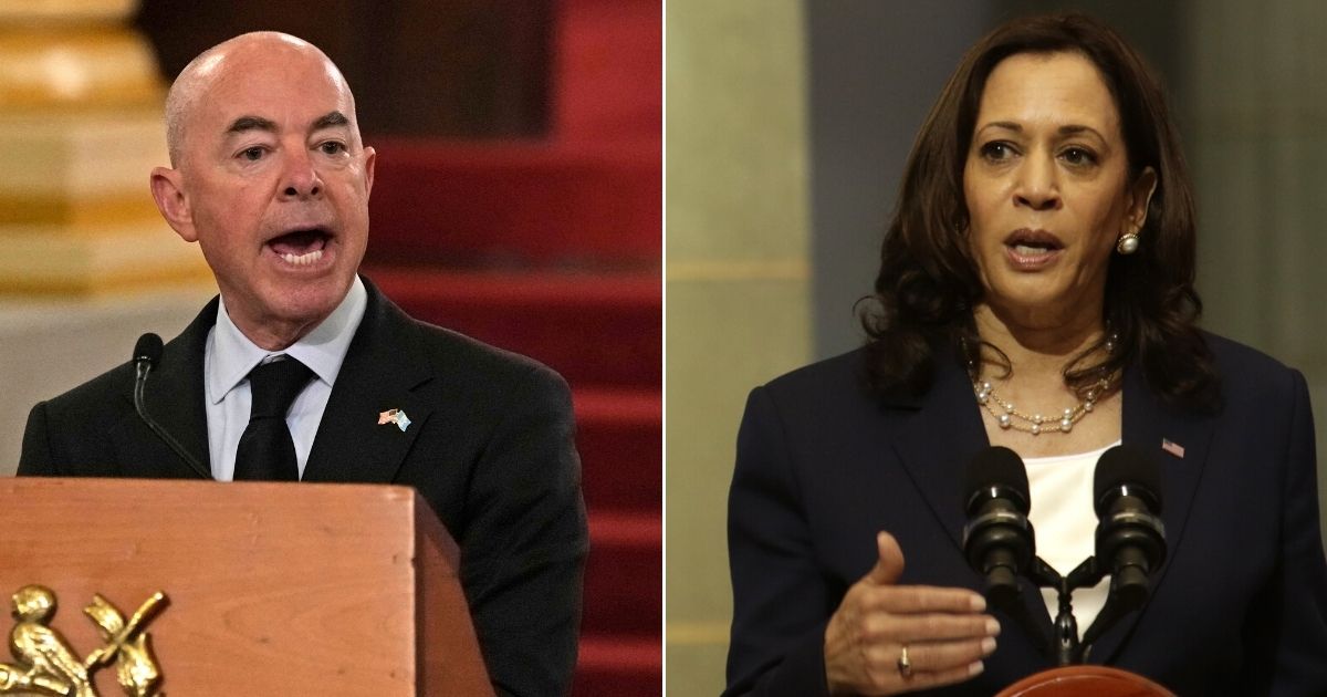At left, Secretary of Homeland Security Alejandro Mayorkas speaks during a news conference in Guatemala City on Tuesday. At right, Vice President Kamala Harris sends a message to would-be Guatemalan migrants during a news conference at the Palace of Culture in Guatemala City on June 7.