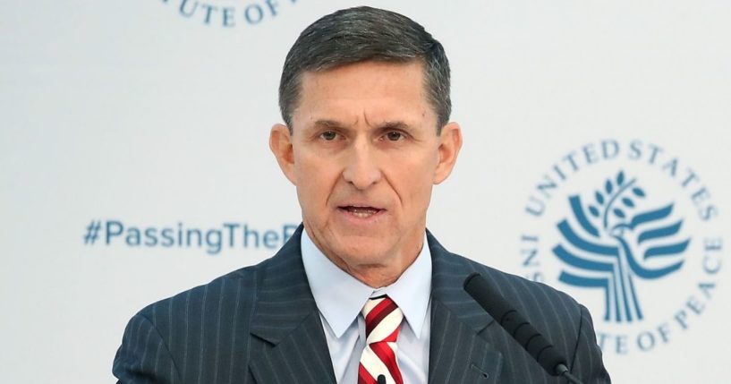 Then-incoming White House National Security Advisor Gen. Michael Flynn speaks at the 2017 Passing the Baton conference at the United States Institute of Peace on Jan. 10, 2017, in Washington, D.C.