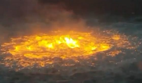 Fire burns in the Gulf of Mexico after an oil pipeline ruptured in the offshore Ku-Maloob-Zaap field.