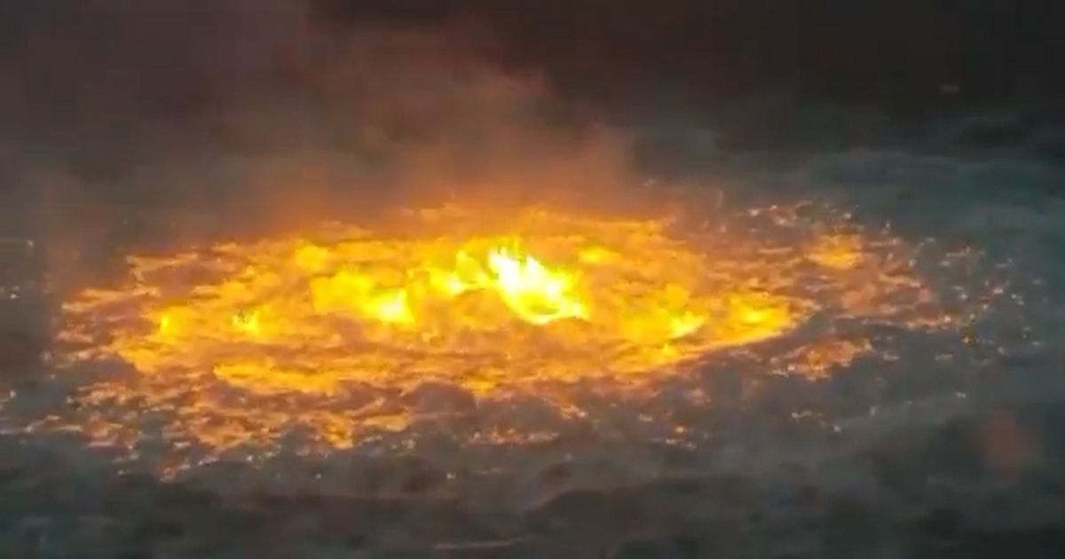 Fire burns in the Gulf of Mexico after an oil pipeline ruptured in the offshore Ku-Maloob-Zaap field.