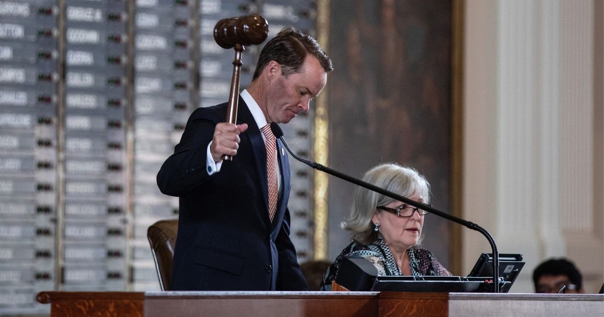Texas Speaker of the House Dade Phelan gavels in the 87th Legislature's special session in the House chamber at the State Capitol in Austin on July 8.