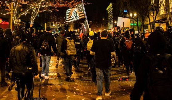Leftist protesters march in Portland, Oregon, on Nov. 4, 2020.