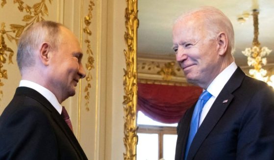 President Joe Biden, right, meets face to face with Russian President Vladimir Putin at the Villa La Grange in Geneva on June 16.