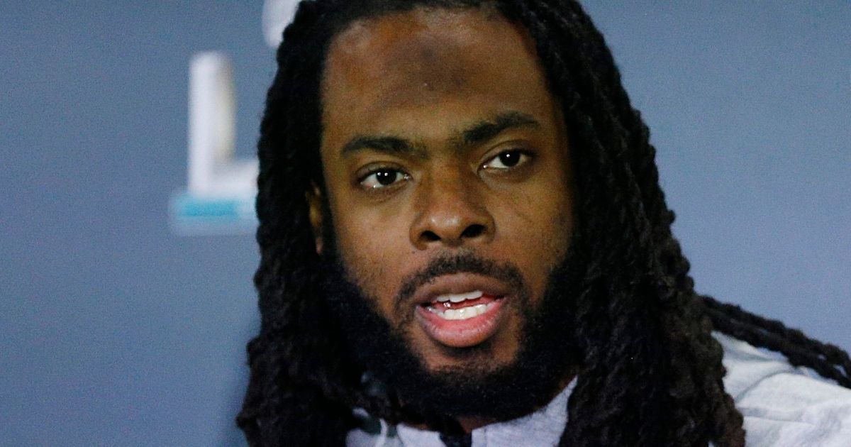 Then-San Francisco 49ers cornerback Richard Sherman speaks during a Super Bowl LIV media event at the James L. Knight Center in Miami on Jan. 29, 2020.