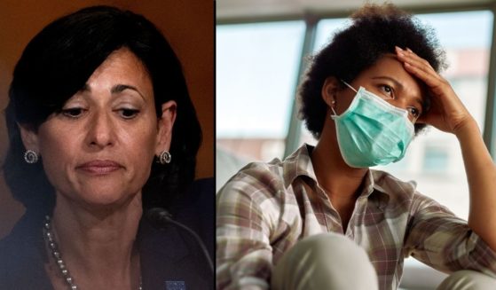 Director of the Centers for Disease Control and Prevention Rochelle Walensky, left, listens during a Senate Health, Education, Labor and Pensions Committee hearing on Capitol Hill in Washington, D.C., on July 20, 2021. A woman wears a mask in the stock image on the right.