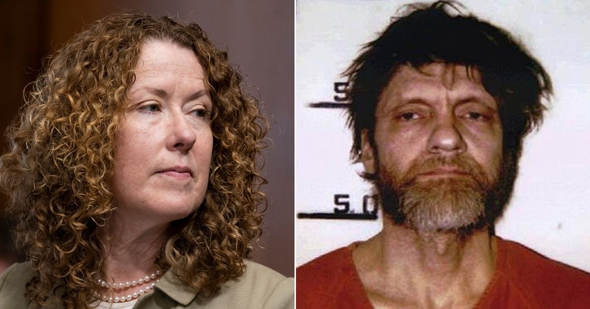 Tracy Stone-Manning, left, who was nominated to be the director of the Bureau of Land Management, was involved with Earth First! -- a radical environmentalist group praised by Ted Kaczynski, right, the domestic terrorist known as the Unabomber.