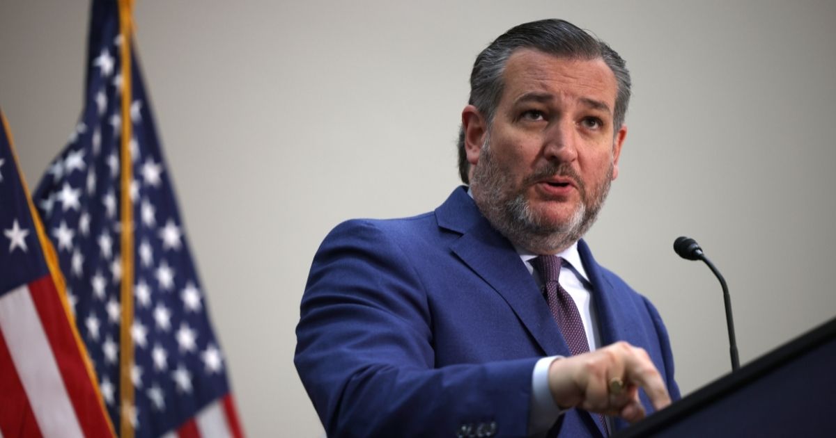Republican Texas Sen. Ted Cruz gestures as he speaks during a news conference on the U.S. Southern Border and President Joe Biden’s immigration policies, in the Hart Senate Office Building on May 12 in Washington, D.C.