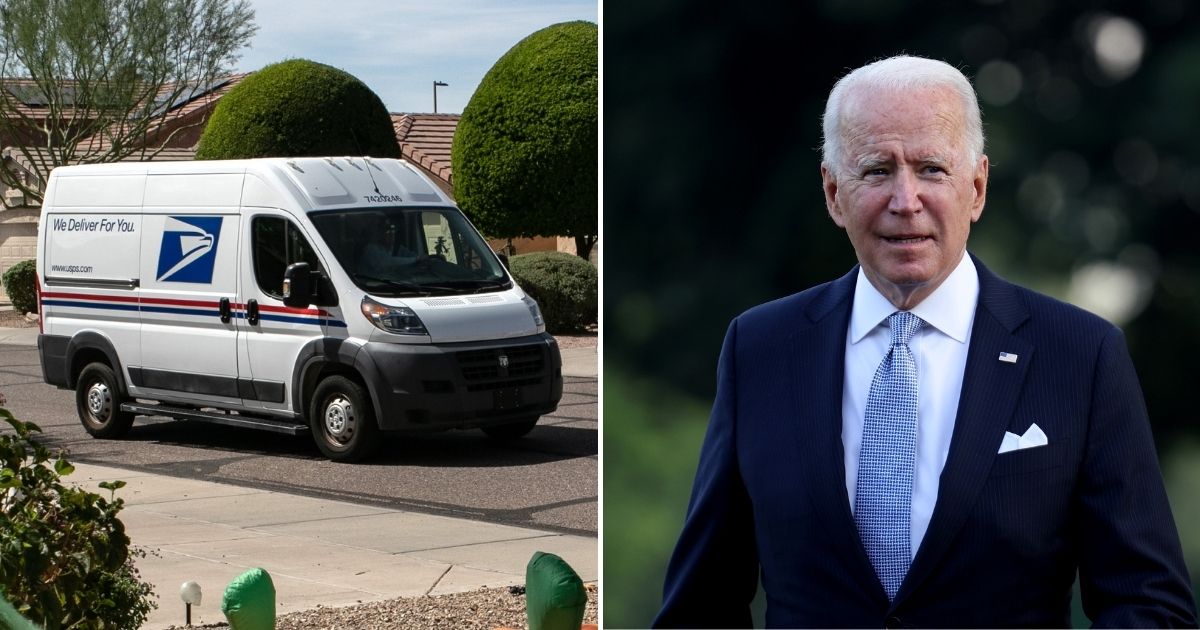 The American Postal Workers Union is opposing an order from President Joe Biden, right, which requires federal employees to get the coronavirus vaccine or be subject to regular testing.