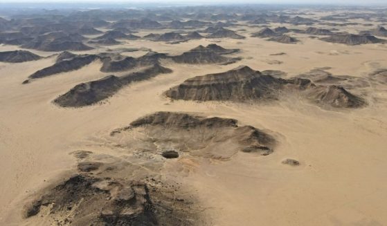 An aerial view taken on June 6, 2021, shows the Well of Barhout, also known as the 'Well of Hell,' in Yemen's eastern desert.