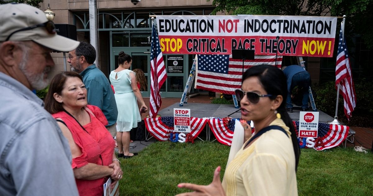 Protesters demonstrating against critical race theory in Loudoun County, Virginia, schools.