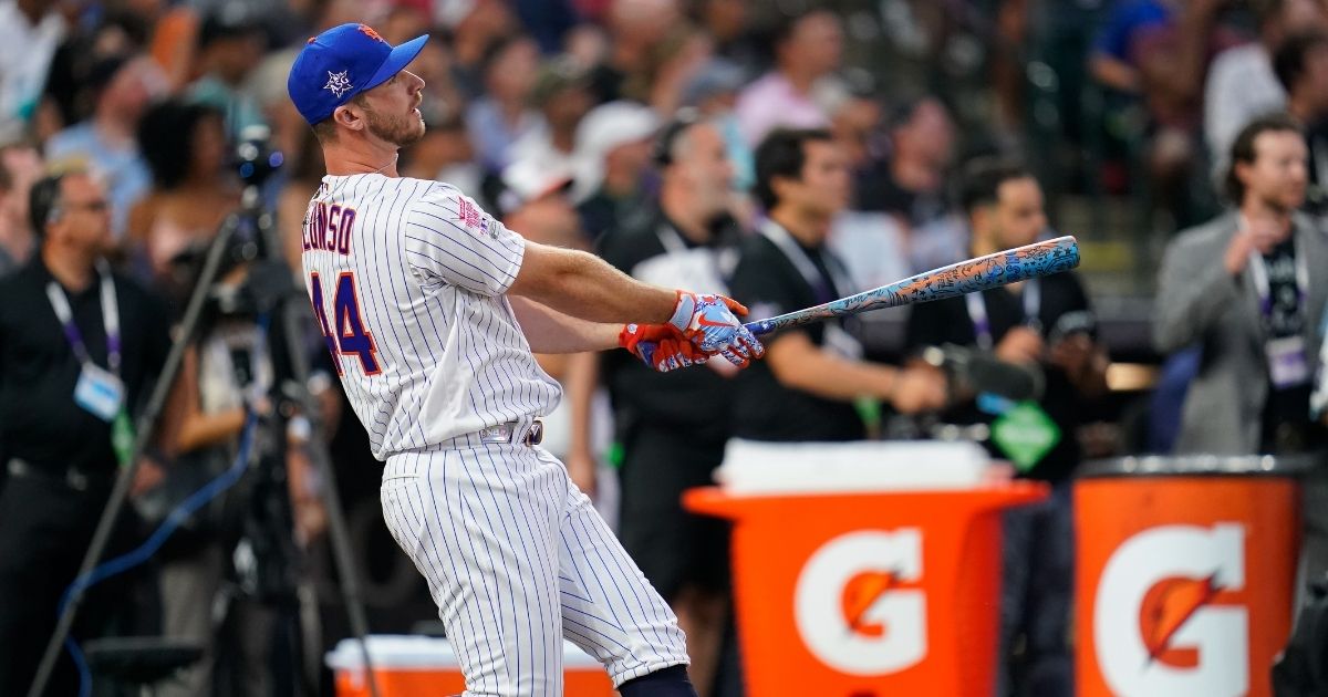 New York Mets first baseman Pete Alonso swings for the fences Monday during the Major League Baseball's Home Run Derby at Coors Field in Denver.