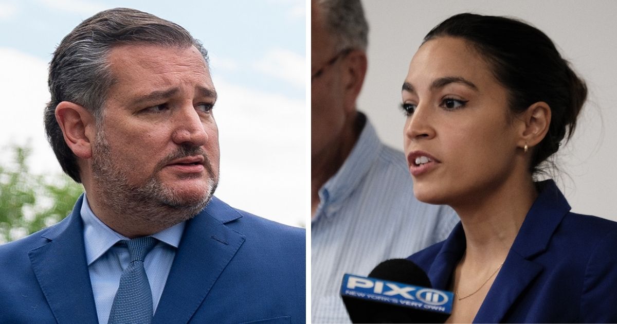 Texas Sen. Ted Cruz, left; Rep. Alexandria Ocasio-Cortez, right.