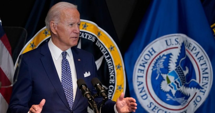 President Joe Biden speaks Tuesday during a visit to the Office of the Director of National Intelligence in McLean, Virginia.