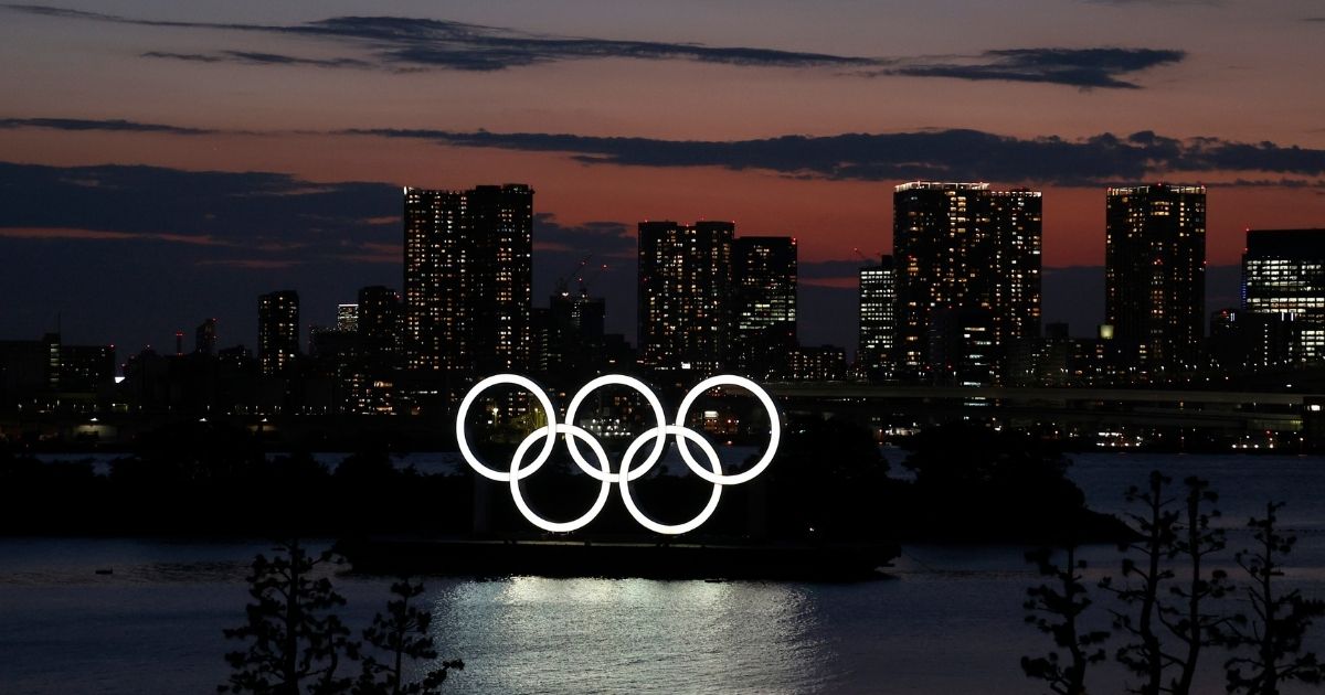 The Olympic Rings are displayed by the Odaiba Marine Park Olympic venue ahead of the Tokyo 2020 Olympic Games on Monday in Tokyo.