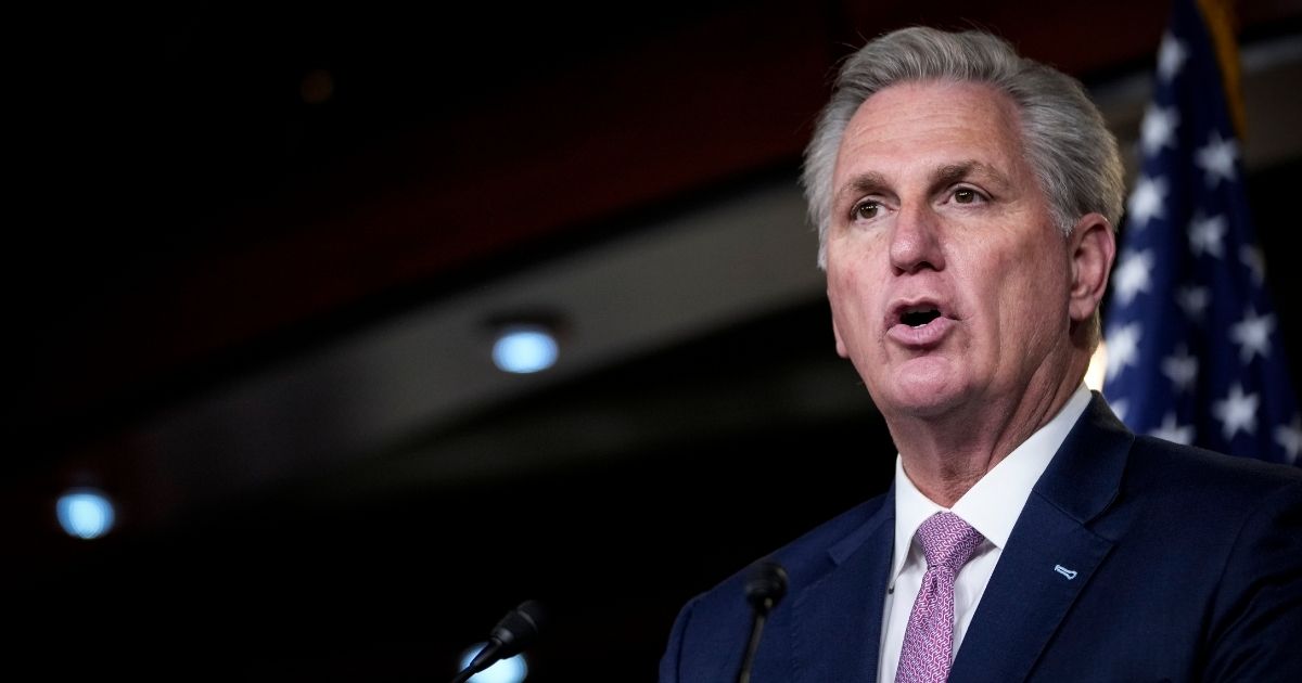 House Minority Leader Kevin McCarthy speaks during his weekly news conference at the U.S. Capitol on April 22, in Washington, D.C.