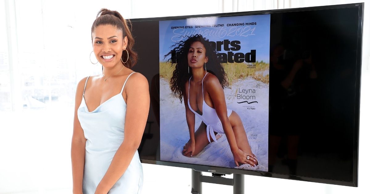 In this image released on Monday, Leyna Bloom poses during the 2021 Sports Illustrated Swimsuit Cover Reveal at Jack Studios last week in New York City.