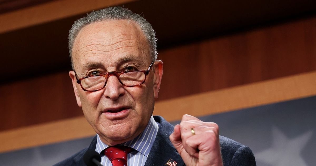 Senate Majority Leader Chuck Schumer speaks about Senate Democrats' legislative accomplishments as he holds a news conference at the U.S. Capitol on March 25, 2021 in Washington, D.C.