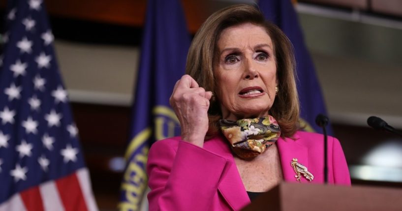 Democratic Speaker of the House Nancy Pelosi talks to reporters during her weekly news conference at the U.S. Capitol Visitors Center on Sept. 18, 2020, in Washington, D.C.