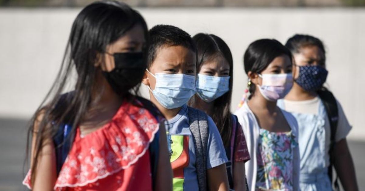 Students at Enrique S. Camarena Elementary School in California are depicted wearing masks in this photo taken on Wednesday.
