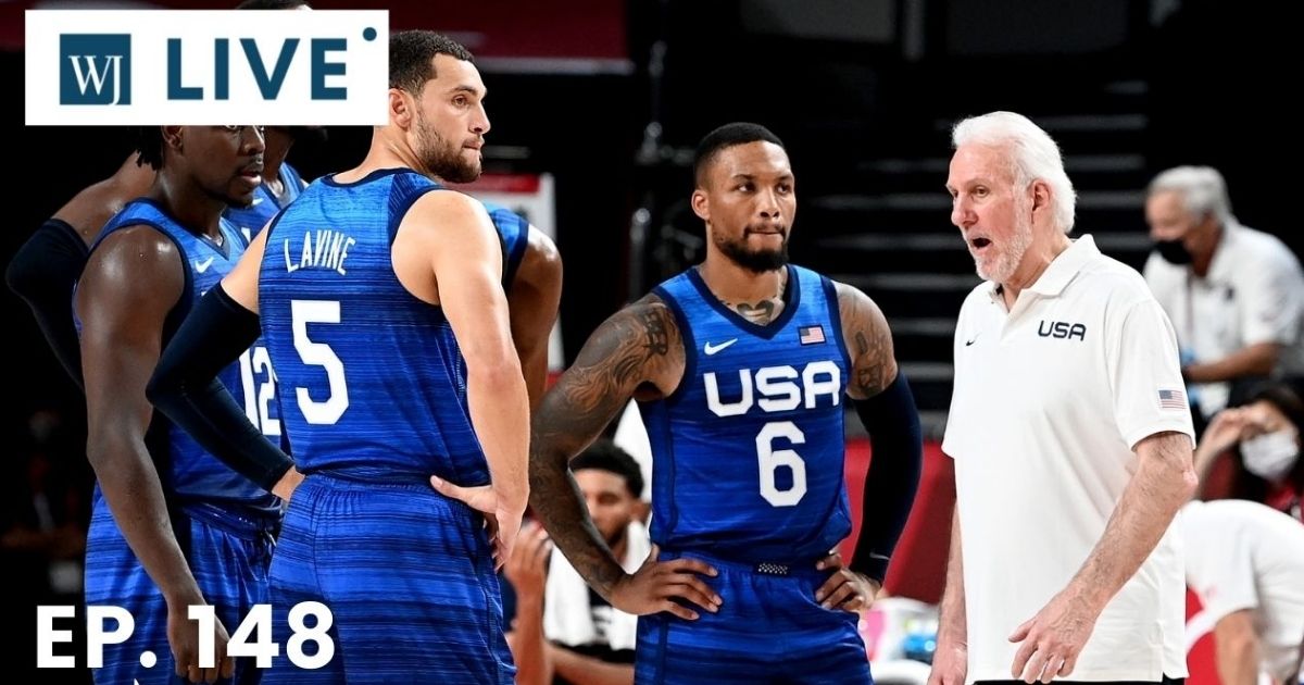 Coach Gregg Popovich of the USA talks to his players during the preliminary rounds of the Men's Basketball match between the USA and France on day two of the Tokyo 2020 Olympic Games at Saitama Super Arena on Sunday in Saitama, Japan.