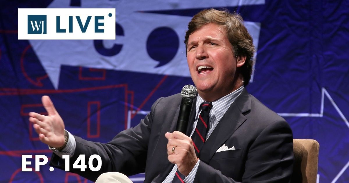 Tucker Carlson speaks onstage during Politicon at the Los Angeles Convention Center on Oct. 21, 2018.
