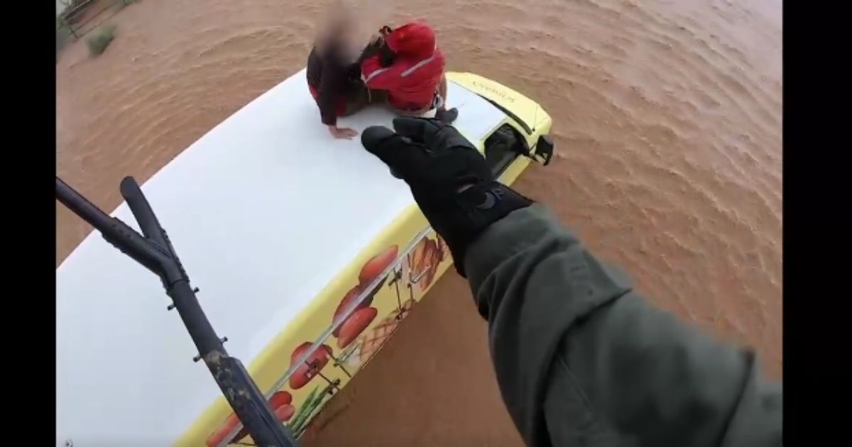 As floodwaters deluged parts of Arizona last week, a daring helicopter rescue plucked two people from a mobile home that was caught in fast-moving water.