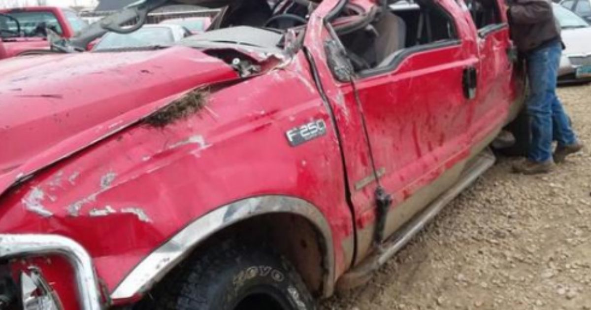 The Sattlers' truck was totaled after dad Duane hit a patch of black ice on I-94 in North Dakota.