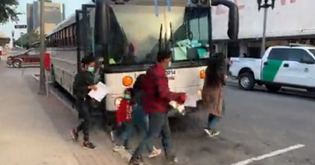 A busload of illegal immigrants being dropped off in McAllen, Texas.
