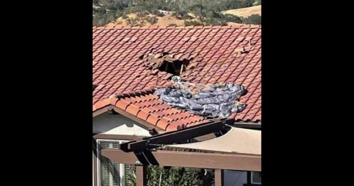 The roof of the home in California that the British paratrooper fell through.