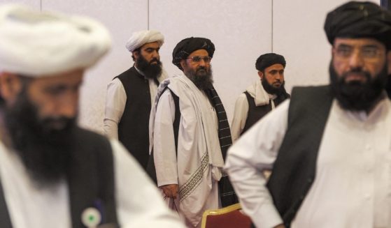 Abdul Ghani Baradar, the leader of the Taliban negotiating team, is seen during peace talks between the Afghan government and the Taliban in Doha, Qatar, on July 18, 2021.