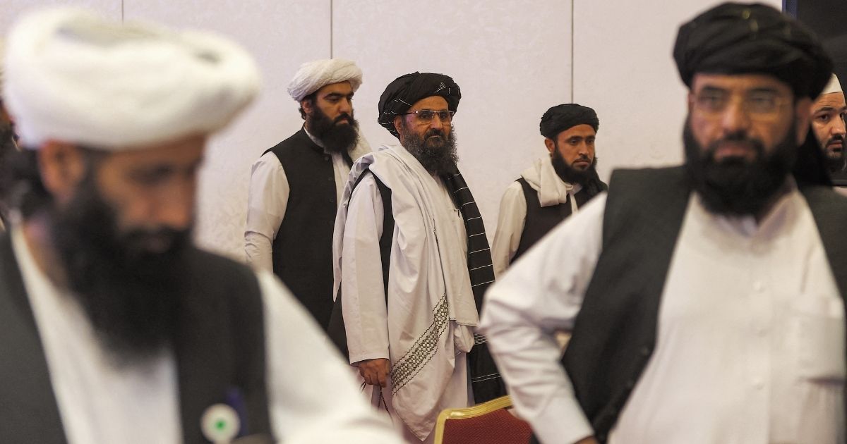 Abdul Ghani Baradar, the leader of the Taliban negotiating team, is seen during peace talks between the Afghan government and the Taliban in Doha, Qatar, on July 18, 2021.