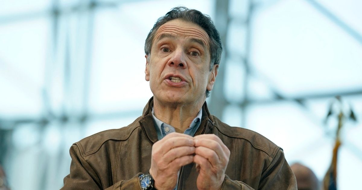 New York Gov. Andrew Cuomo speaks to people at a vaccination site on March 8, 2021, in New York City.