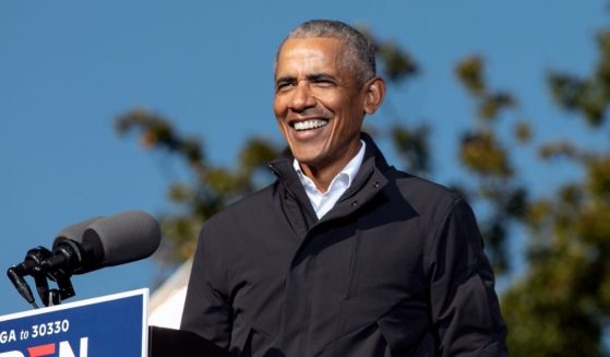 Former President Barack Obama speaks at a Drive-in Mobilization Rally on Nov. 2, 2020, in Atlanta.