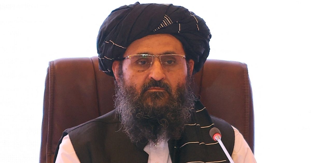 Mullah Abdul Ghani Baradar looks on during final talks between the Afghan government and the Taliban in Qatar's capital of Doha on July 18.
